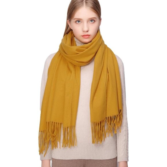Accessories - Winter Cashmere Wool Yellow Scarf Pashmina Shawl Wrap Stole for Women Warm Large